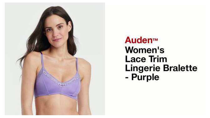 Women's Lace Trim Lingerie Bralette - Auden™ Purple, 2 of 4, play video