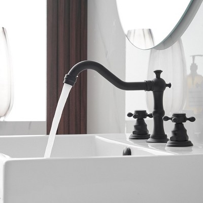 Matte Black 8-Inch Widespread 2-Handle Bathroom Faucet with Drain Kit