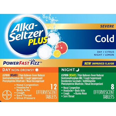 Alka-Seltzer Plus NSAID Cold Day/Night Pack PowerFast Fizz Tablets - Citrus Lemon - 20ct