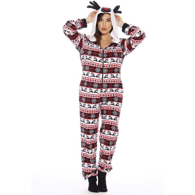 Just Love Womens One Piece Winter & Christmas Character Adult Onesie Hooded Pajamas, 1 of 4