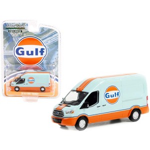 2019 Ford Transit LWB High Roof Van "Gulf Oil" Light Blue and Orange "Hobby Exclusive" 1/64 Diecast Model Car by Greenlight - 1 of 3