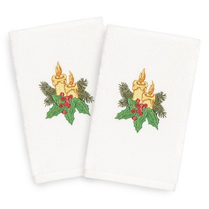 Linum Home Textiles Christmas Candles - Embroidered Luxury 100% Turkish Cotton Hand Towels (Set of 2) - 1 of 3
