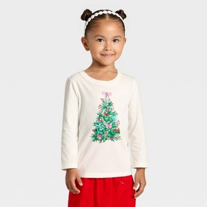 Toddler Girls' Holiday Long Sleeve Graphic T-Shirt - Cat & Jack™ Cream - 1 of 4