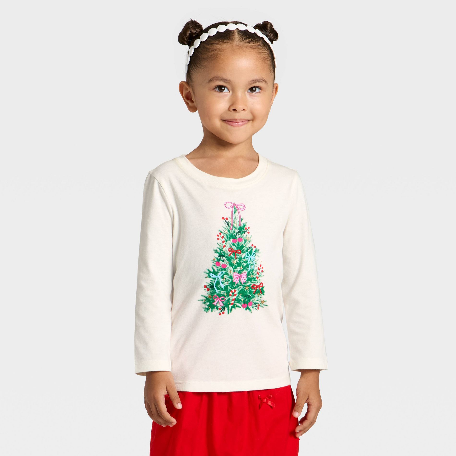 Toddler Girls' Holiday Long Sleeve Graphic T-Shirt - Cat & Jack™ Cream