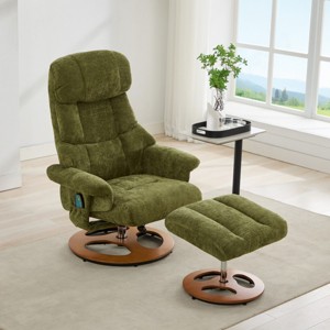 Manual Swivel Recliner Chair with Ottoman, Chenille Lounge Chair with 5-Point Massage, Seat Heating, Remote Control for Living Room - Koiai - 1 of 4