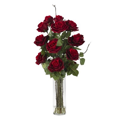 HomeStock Roses with Cylinder Vase Silk Flower Arrangement : Target
