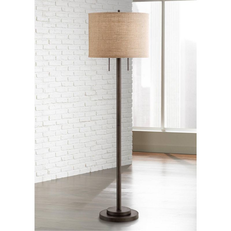 Possini Euro Design Garth Modern Floor Lamp Standing 63 1/2" Tall Oil Rubbed Bronze Burlap Fabric Drum Shade for Living Room Bedroom Office House Home, 2 of 9