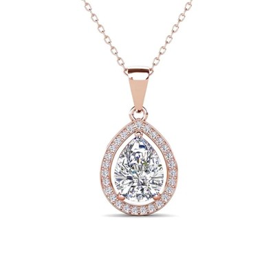 18k rose gold plated imitation diamond crystal teardrop pendant necklace