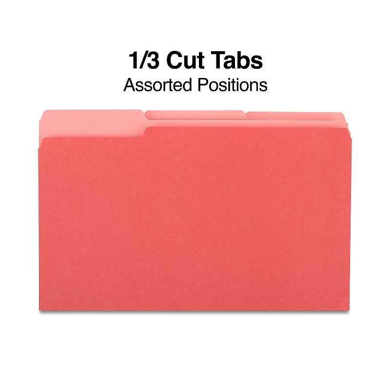 Staples Colored Top-Tab File Folders 3 Tab Red Legal Size 100/Pack 224550, 3 of 7