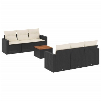 vidaXL Patio Sofa Set with Cushions Outdoor Furniture 7 Piece Poly Rattan - Black and Cream