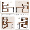 L Shaped Computer Table, Rotatable Home Office Desk With 5 Tier Bookshelf, Lockable Casters Study Table, Writing Table Workstation for Office Brown - 3 of 4