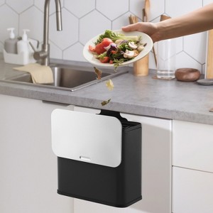 1.3 Gallon/5L Small Hanging Trash Can with Lid and Inner Bucket and Charcoal Filter for Countertop or Under Sink, Bathroom, Bedroom, Cupboard - 1 of 4