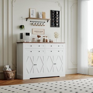 55" Farmhouse Buffet Sideboard Storage Cabinet with 4 Drawers & 4 Doors with Adjustable Shelves, Coffee Bar for Kitchen Living Room Hallway - 1 of 4