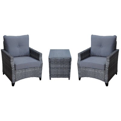 Costa Mesa 3pc Seating Set of 2 Club Chairs & 1 End Table - Gray - Courtyard Casual