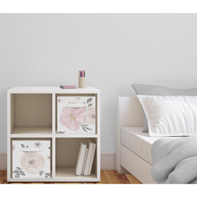 Pink and Gray Watercolor Floral Foldable Fabric Storage Cubes
