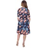 24seven Comfort Apparel Womens Black Floral Print Elbow Sleeve Knee Length Dress - 3 of 4