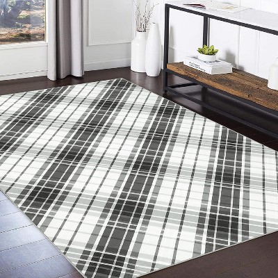 Washable Rug, Soft Low Pile Plaid Area Carpet, Non Slip Accent Throw Rug for Living Room Bedroom Dining Room Playroom Farmhouse