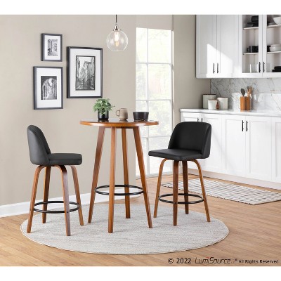 Toriano Swivel Counter Stool in Black Faux Leather with Wood Base