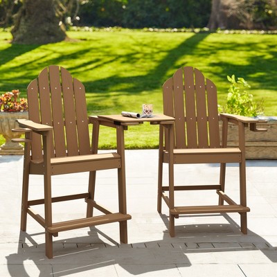 2pcs Adirondack Chair with Removable Tray, Poly Adirondack Chair Bar Stool with Cup Holder, 25.6" Weather Resistant Lifeguard Chair for Balcony,Deck