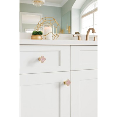 Gold and Pink Clover Cabinet Knob Set with Acrylic Center