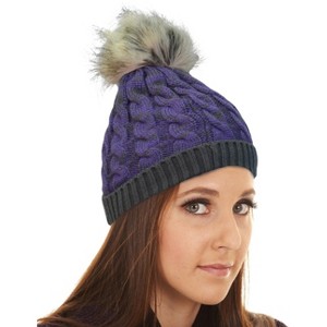 Womens Girls Winter Faux Fur Hat Large Raccoon Fur Pom Pom Beanie Hats Stretch - Terra - 1 of 3