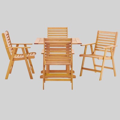 Hatteras 5pc Outdoor Patio Eucalyptus Wood Dining Set - Natural - Modway