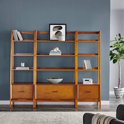 Landon Mid-Century Acorn Wood 3pc Etagere Bookcase Set