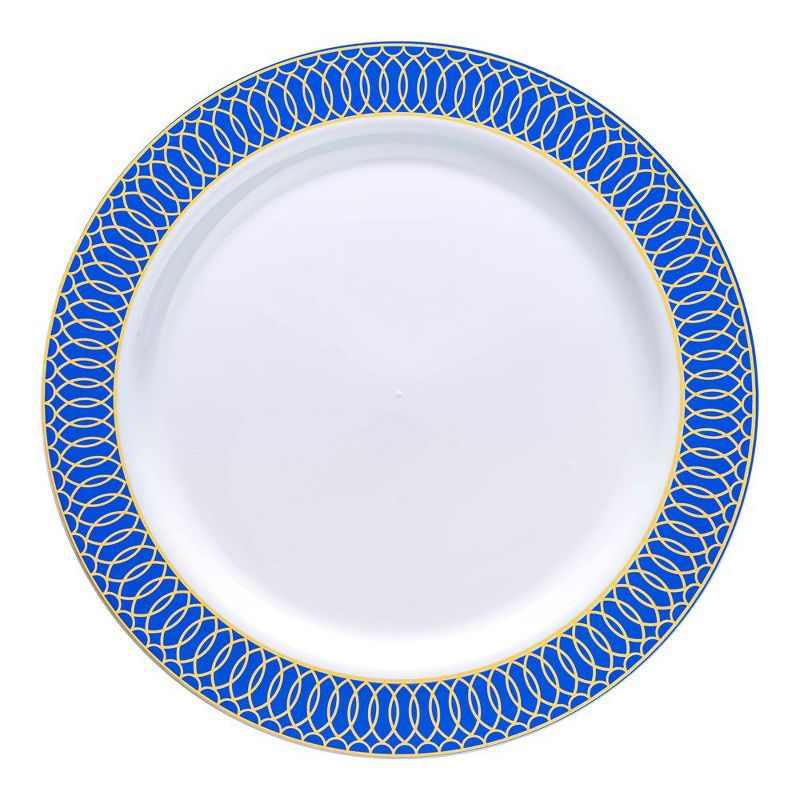 Smarty Had A Party 7.5" White with Gold Spiral on Blue Rim Plastic Appetizer/Salad Plates (120 plates), 1 of 7
