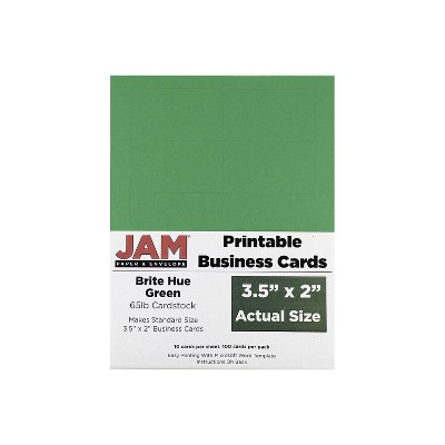 JAM Paper Printable Business Cards 3 1/2 x 2 Green 100/Pack (22128335)
