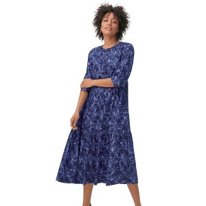 ellos Plus Size Tiered Cotton Midi Dress - 1 of 4