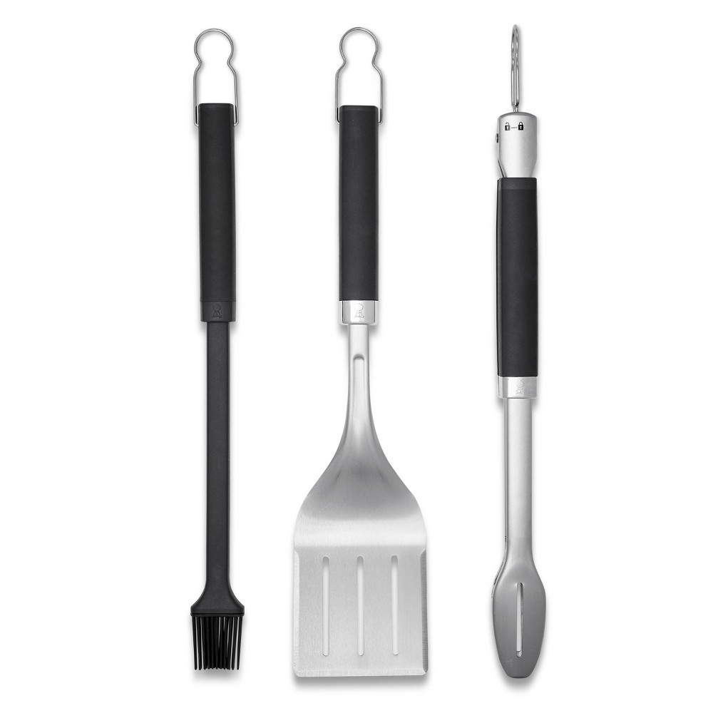 Weber 3pc Precision Grill Tool Set Black: Corrosion-Resistant, Silicone Handles, Outdoor Cookware