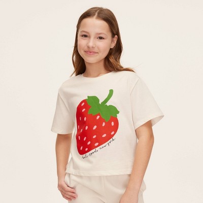Girls' Strawberry Short Sleeve Graphic T-Shirt - kate spade new york x Target Cream