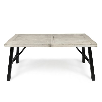 GDFStudio Anemone Outdoor Acacia Wood Dining Table, Light Gray