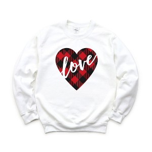 Simply Sage Market Women's Graphic Sweatshirt Buffalo Plaid Love Heart - 1 of 3