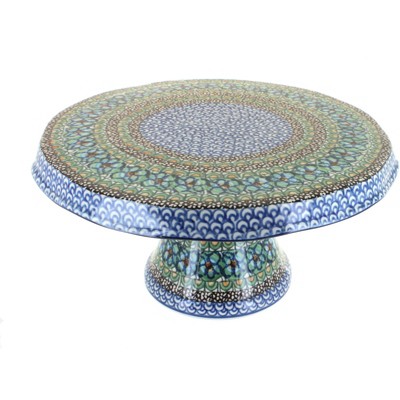 Blue Rose Polish Pottery Mardi Gras Cake Plate