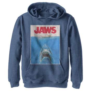 Boy's Jaws Shark Blueprint Pull Over Hoodie - Navy Blue Heather - Small ...