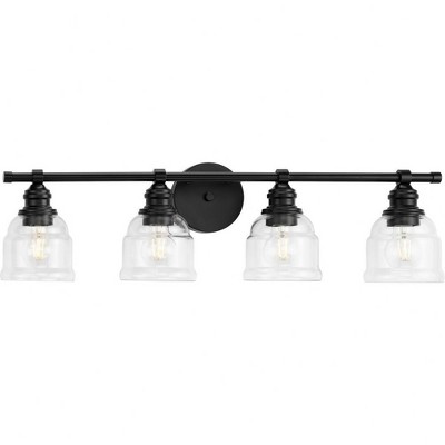 Progress Lighting Ambrose 4-Light Vanity Light, Matte Black, Clear Glass Shades