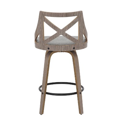 Charlotte 26" Light Grey Fabric and White Washed Wood Swivel Counter Stools