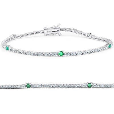 Pompeii3 1 1/10 Ct Diamond & Genuine Green Emerald Tennis Bracelet 14k White Gold 7"