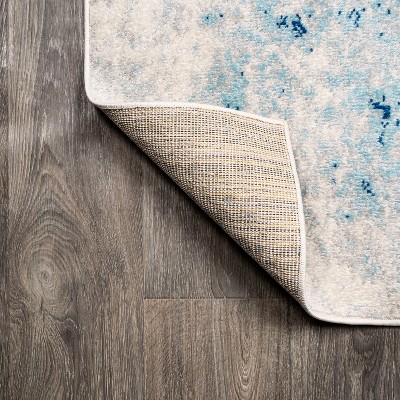 Dune Cream and Blue Abstract 2' x 8' Synthetic Runner Rug