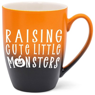 Elanze Designs Raising Little Monsters Two Toned Ombre Matte Orange and Black 12 ounce Ceramic Stoneware Coffee Cup Mug