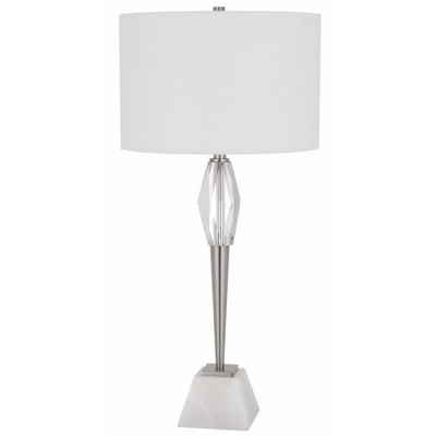 Cal Lighting 150W 3 Way Assen Metal Table lamp with Crystal Font/Marble Base and Drum hardback Fabric Shade