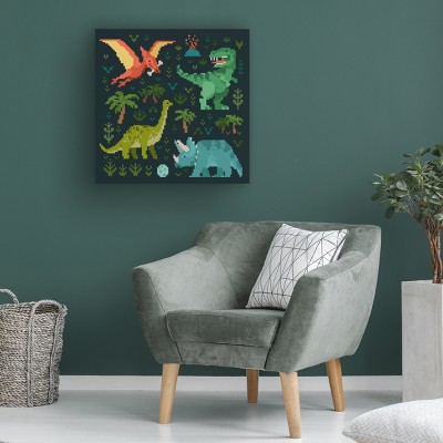 Pixel Dinosaur Entertainment Canvas Art in Dark Green and Red