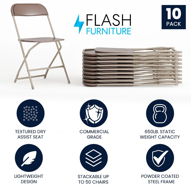 Flash Furniture Hercules Series Plastic Folding Chair - 10 Pack 650LB Weight Capacity, 2 of 17