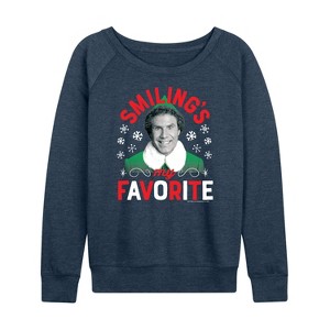 Women's - ELF - Christmas Smilings My Favorite Lightweight French Terry Wide Neck Long Sleeve Shirt - 1 of 4
