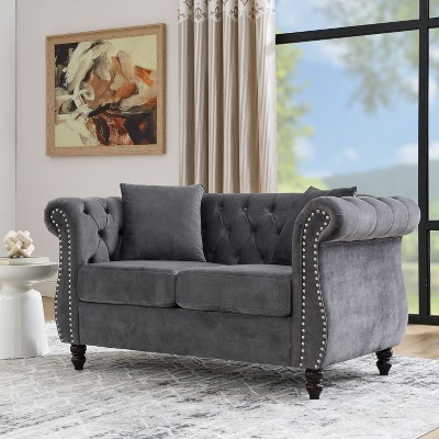 NicBex 58/80 Inch Loveseat,Modern Chesterfield Velvet Loveseat Sofa with Nailhead,Upholstered 2-Seater Couch for Living Room,Bedroom,Lounge