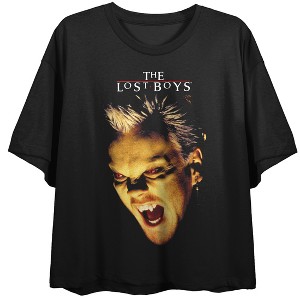 Lost Boys David Face Art Crew Neck Short Sleeve Women's Black Crop T-shirt - 1 of 3