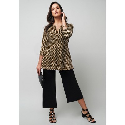 Jessica London Stretch Knit Henley Notch Babydoll Tunic