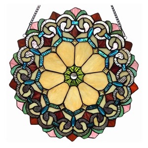 Chloe Lighting Ayla Victorian Tiffany-Glass Window Panel 18" Wide - 1 of 3