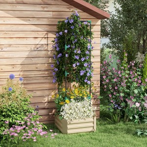 Lirago 24x24" Galvanized Raised Garden Bed with Trellis - Open Bottom Planter Box for Vegetables, Flowers & Climbing Plants Cream - 1 of 4